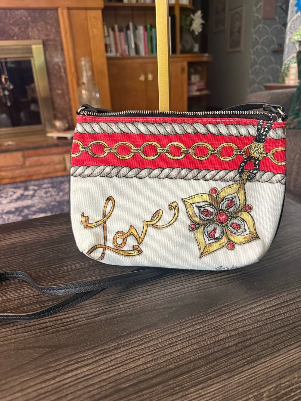 BRIGHTON "Love" Glitter & Go Canvas Crossbody Pouch Bag with Tassel